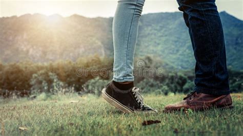 Happy Couple Take A Romantic Walk On The Hills Stock Photo Image Of