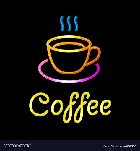 Neon Sign With Coffee Cup On Black Background Vector Image