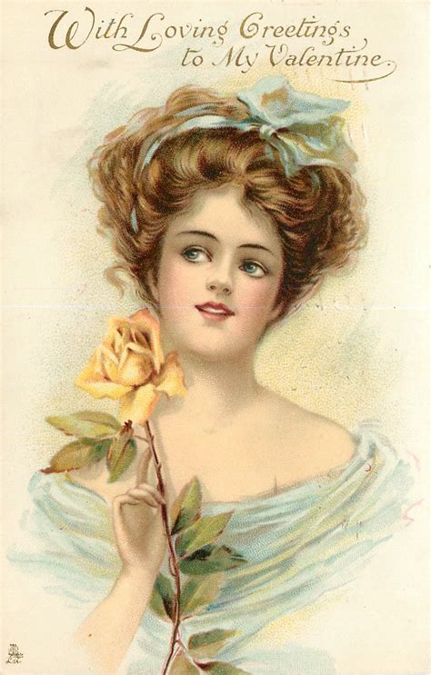With Loving Greetings To My Valentine Woman Holds Single Yellow Rose By