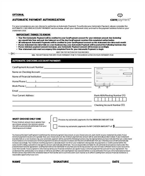 Automatic Payment Authorization Form Template