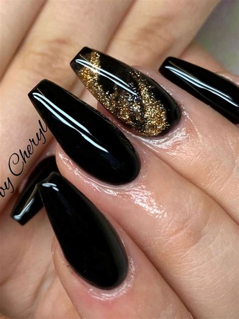 Black And Gold Acrylic Nails 50 Dramatic Black Acrylic Nail Designs