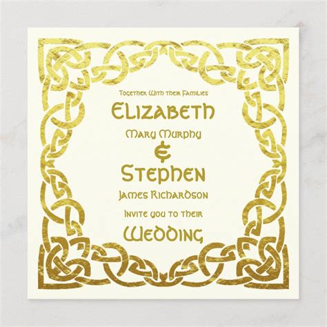 Elegant Celtic Wedding Ivory Faux Gold Celtic Knot Invitation Zazzle