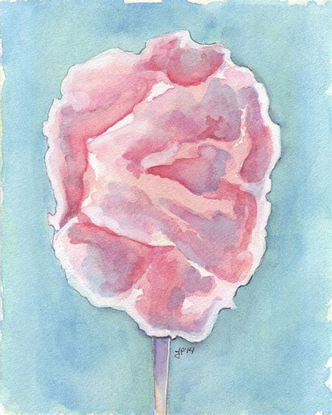 Cotton Candy Print Pink Cotton Candy Watercolor Painting Etsy Candy