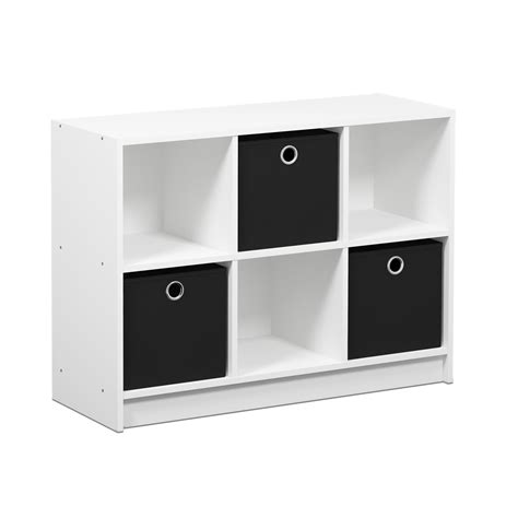 Furinno Basic 6 Cube Storage Organizer Bookcase With Bins White