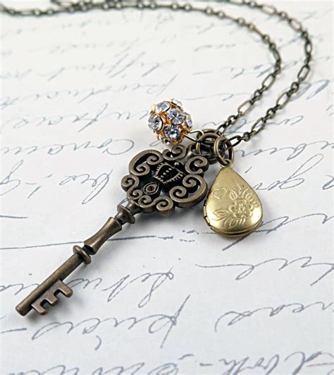Skeleton Key Necklace Antique Skeleton Key Pendant Locket Etsy