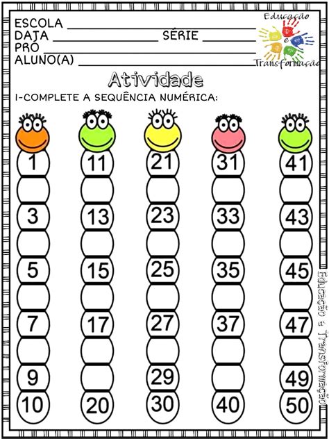 atividades complete a sequencia numerica