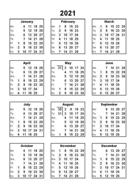 All week numbers for the year 2021. 2021 12 Month Calendar Printable Free Full Page di 2020 ...