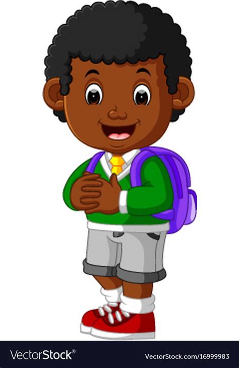 Cute Boy Go To School Cartoon Vector Image On Vectorstock School