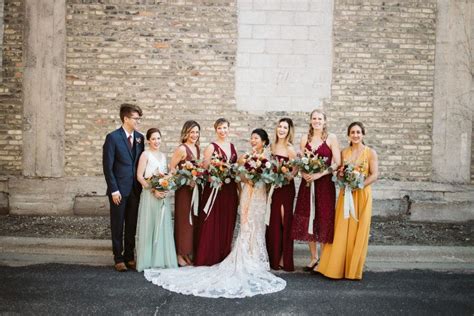 Unique fall wedding color schemes. Non traditional wedding party ideas - Mixed colors bridesmaid dresses - Fall wedding idea ...