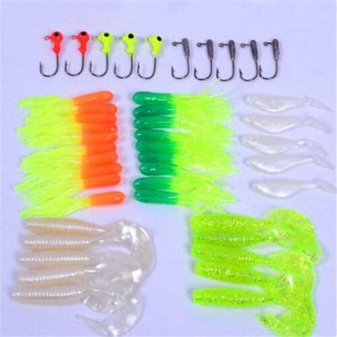 45 Piece Curly Tail Grub Worm Soft Jelly Fishing Tackle Lure Bait Jig