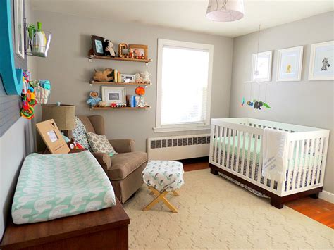Transitional Gray Mint And Navy Baby Boy Nursery