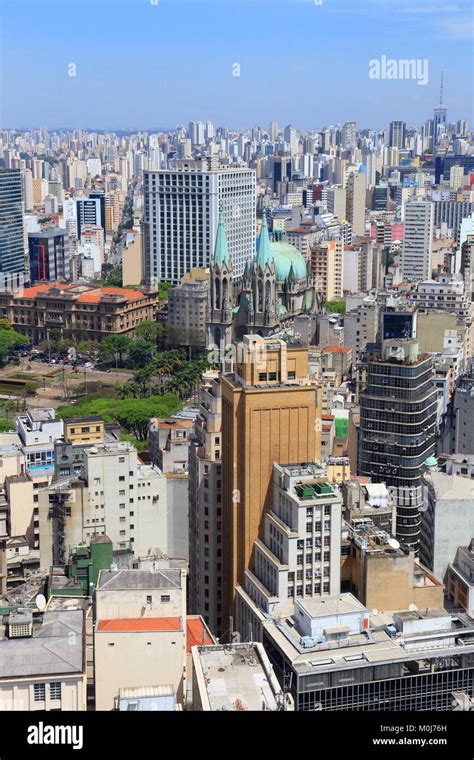 Sao Paulo Brazil Aerial View Of Skyline With The Metropolitan