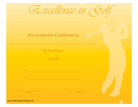 Golf Certificate Of Achievement Template Yellow Download Printable