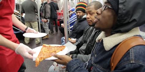 Improv Everywhere Pizza Party On A Subway Askmen