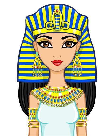 Portret Van De Animatie Egyptische Prinses In Gouden Juwelen Koningin