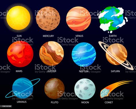 Stock Ilustrace Kreslené Planety Stáhnout Obrázek Nyní Uspořádání Pojem Slunce Obloha