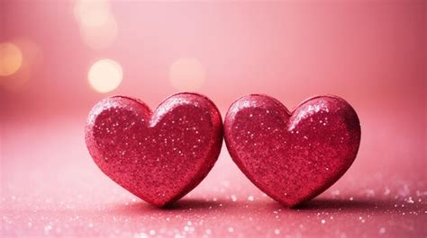 Premium Photo Two Pink Hearts On A Pink Background With Sparkles