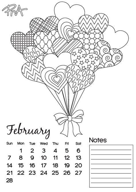 February Free Colouring Calendar Pna Colour Your World