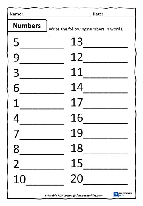 Spelling Numbers In Words Set 1 Fun Teacher Files