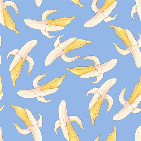 Seamless Pattern Yellow Bananas On A Blue Background Vector