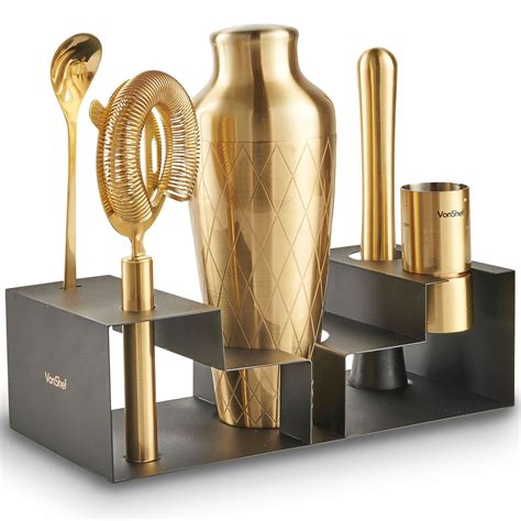 These shakers are made of high quality stainless steel. VonShef US | Brushed Gold Etched Cocktail Set With Matte ...