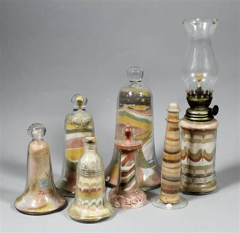 A Collection Of Fifteen Victorian Alum Bay Isle Of Wight Glass Bell Shaped Ornaments Filled