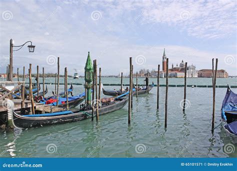 Italy Venice Gondolas And San Giorgio Maggiore Island Editorial Photo