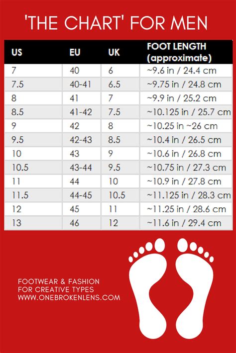 Printable Shoe Size Chart Mens