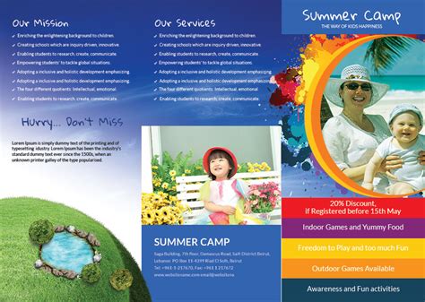 Summer Camp Trifold Brochure Template Illustrator Indesign Word