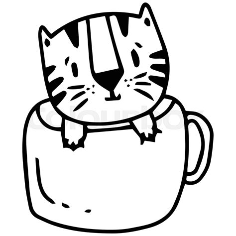 Cute Tiger In Coffee Mug Tea Cup Hand Drawn Doodle Art Illustration