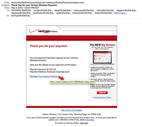 Another Verizon Phishing Scam Phishing Scams Seen At Ud