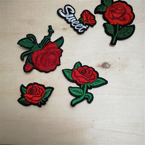 5pcs Embroidery Rose Diy Heat Transfer Iron On Applique Cloth Patches