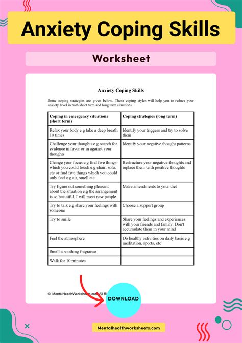 Anxiety Coping Skills Worksheet Mental Health Worksheets