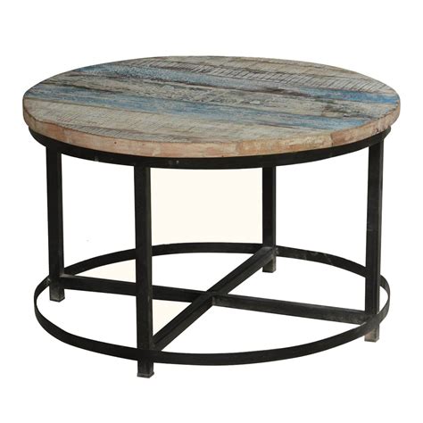 Bithlo Reclaimed Wood Top Round Industrial Coffee Table