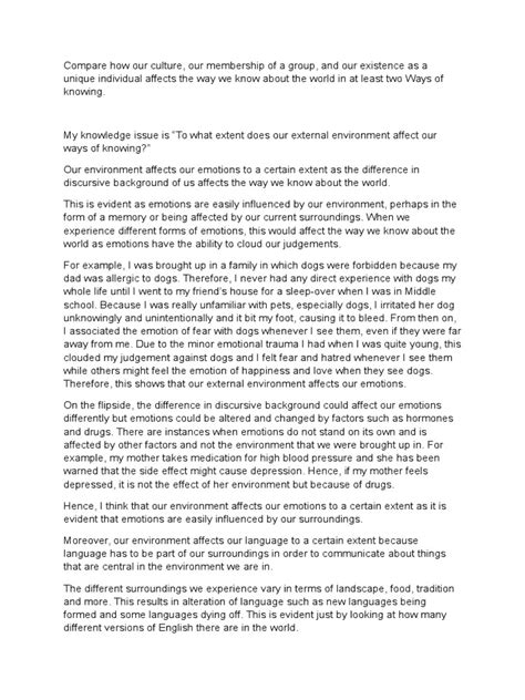 TOK 800 Word Essay | Emotions | Self-Improvement