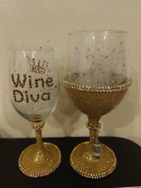 Wine Glass Set Gold Bead And Bling Diva