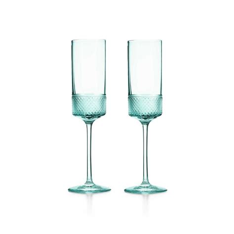 Diamond Point Champagne Flutes In Tiffany Blue® Crystal Glass Set Of Two Tiffany And Co