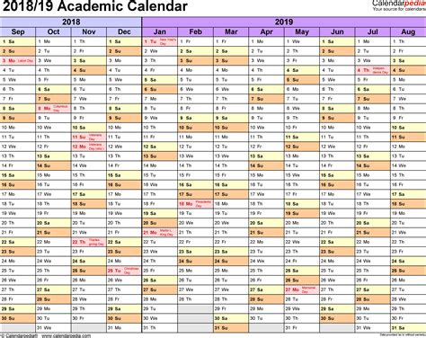 Academic Calendars 20182019 Free Printable Excel Templates