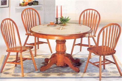 Black and cherry extendable butterfly leaf dining table. Oak Tile Wood Round Pedestal Dining Table with Windsor ...