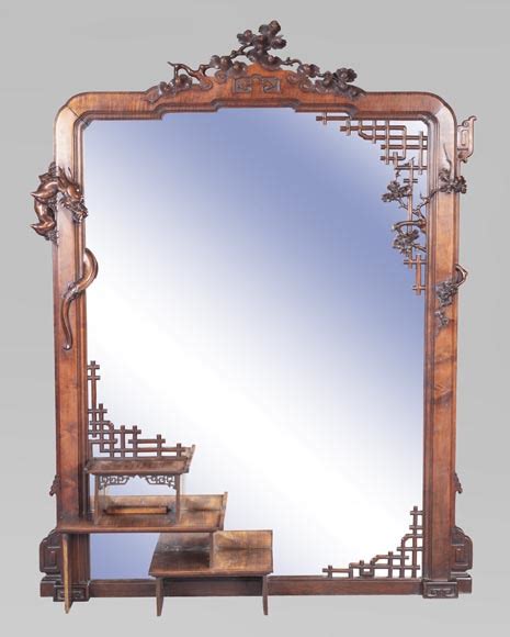 Large Japanese Style Mirror With Dragon Overmantels And Mirrors