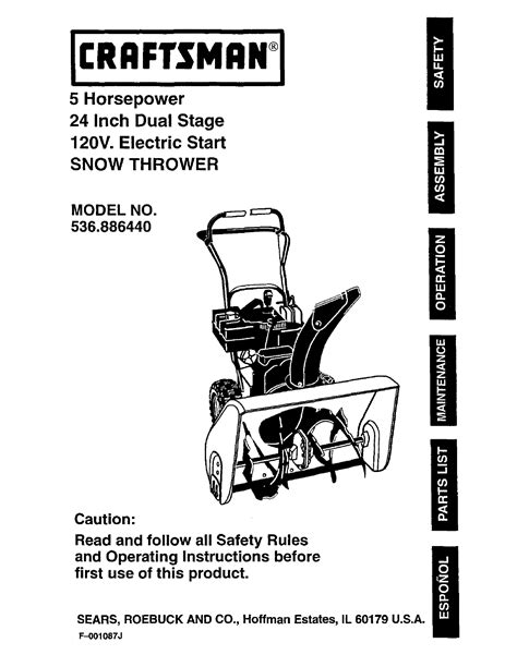 Craftsman 826 Snowblower With Tracks Manual