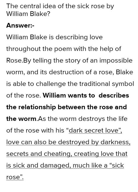 The Central Idea Of The Sick Rose By William Blake