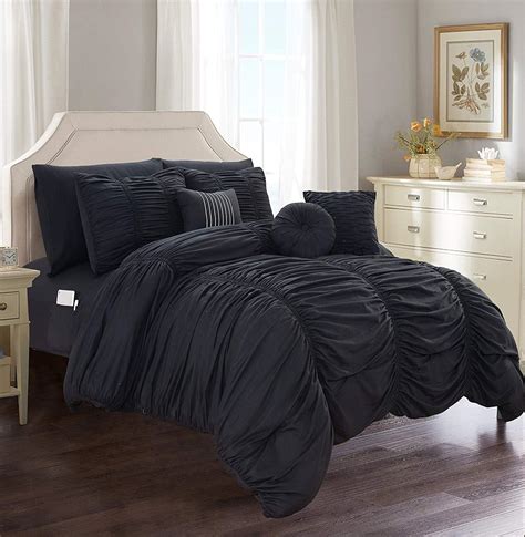 Piece Bed In A Bag Pleated Comforter Set Ruched Ruffle Comforter