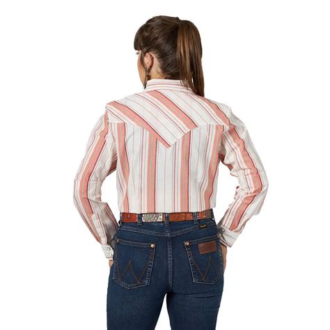 Wrangler Pink Stripe Long Sleeve Snap Women S Shirt