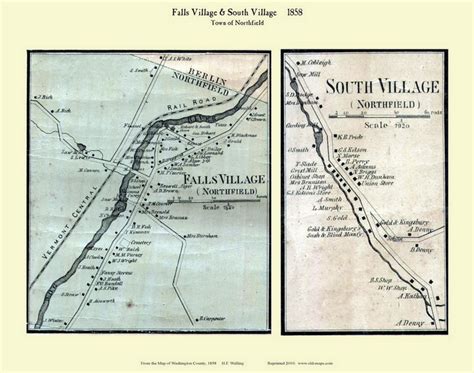 South Village And Falls Village Vermont 1858 Old Town Map Custom Print