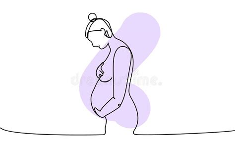 Pregnant Woman Holding Her Belly One Line Art With Colorful Elements Continuous Line Drawing Of