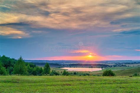 Sunset Over Lake Stock Image Image Of Environment Countryside 79279845
