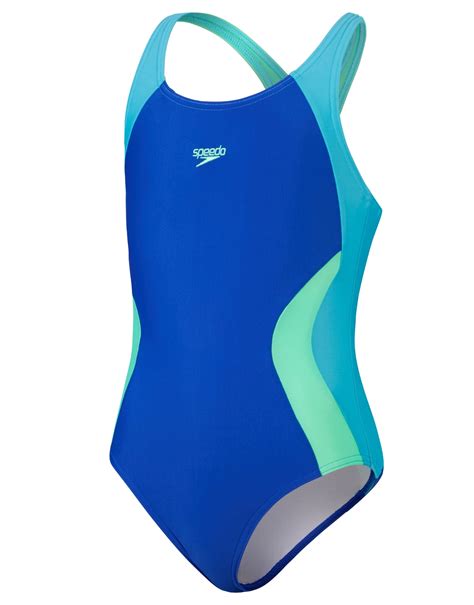 Speedo Girls Colourblock Spiritback Swimsuit Bluegreen Simply Swim