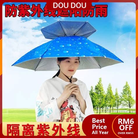Dou~ Payung Lipat Payung Kepala Payung Topi Memakai Payung Topi Memancing Memakai Payung