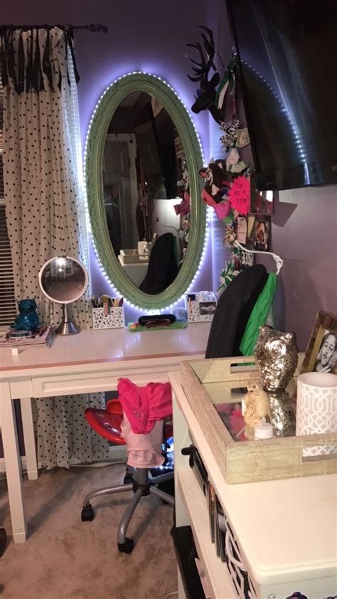 Bright led lights, using very cheap (but good enough quality) led light strips, on a flexible support frame. DIY Vanity with an antique mirror and a LED light strip ...